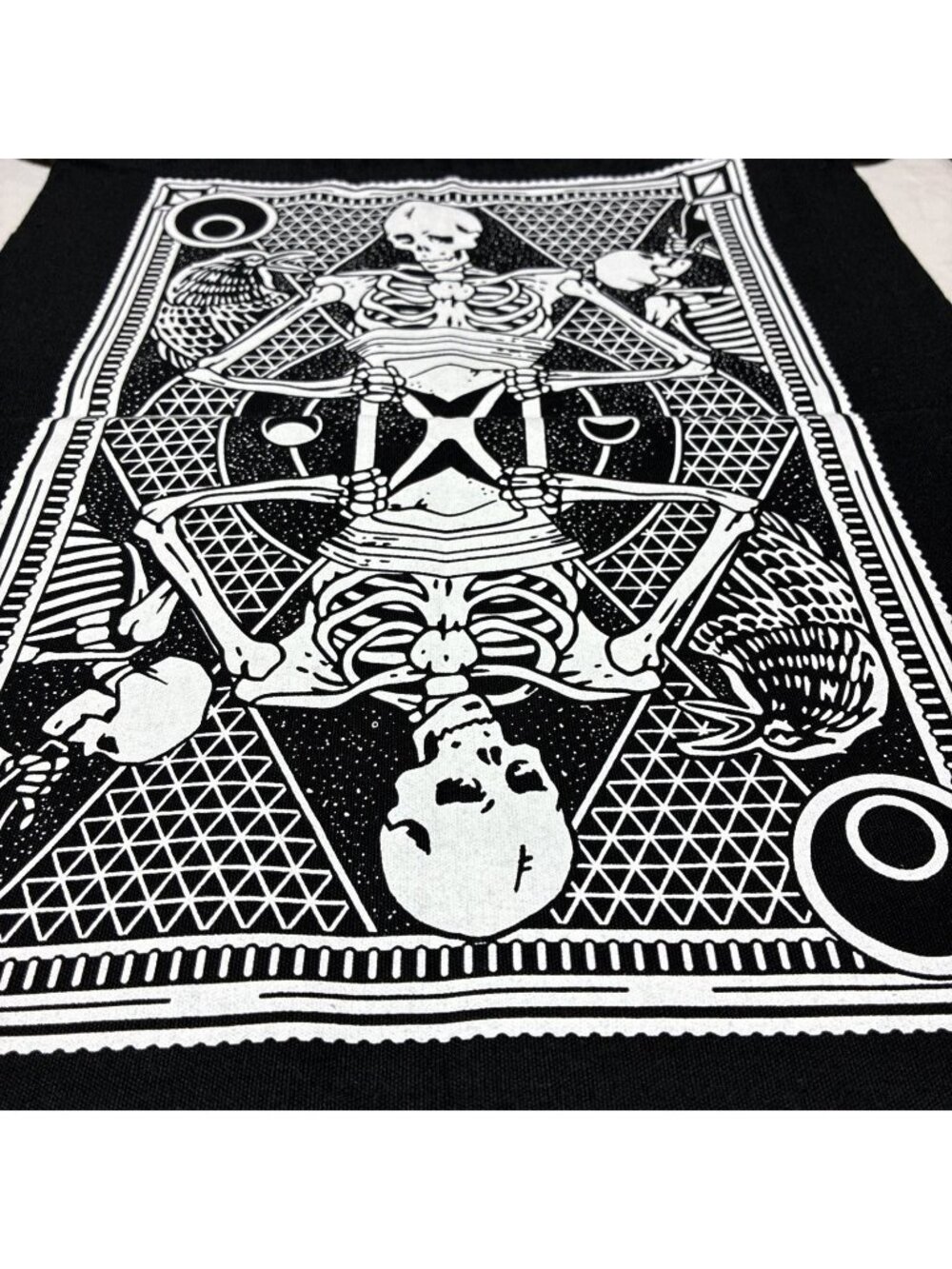 Gothic Tarot Skeleton Drawstring Bag Black White Celestial Occult Dice Pouch